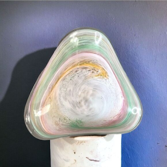 Murano Italian Art Glass Bowl Centerpiece Colorful Pastel Swirl Rainbow - Picture 3 of 6